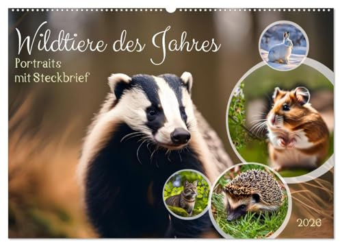Wildtiere des Jahres (Wandkalender 2026 DIN A2 quer), CALVENDO Monatskalender: Vom NaBu zwischen 2003 und 2025 gewählte Tiere mit Steckbrief (CALVENDO Tiere)