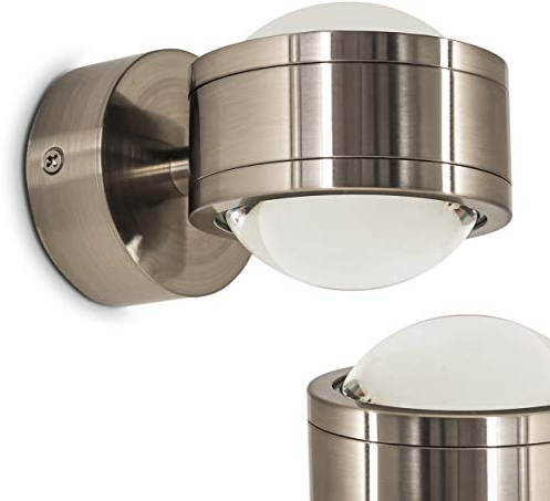 LED Wandlampe Indore, Wandleuchte aus Metall/Glas in Nickel-matt, Wandstrahler 2-flammig mit Lichtkegel, 6 Watt, 600 Lumen, 3000 Kelvin, Innenwandleuchte m. Up&Down-Effekt, für das Badezimmer geeignet