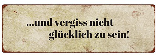 Interluxe Metall Schild Blechschild - Und vergiss nicht glücklich zu sein - Geschenk für Freunde Familie Landhaus retro