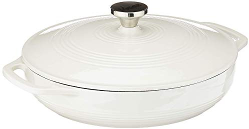 Lodge Essential Enamel Braiser - Refrigerator- & Oven-Safe up to 500° F - Heat-Retaining, Induction-Safe & PFAS-Free Enamel Cookware - 3.6 Quart, Oyster White