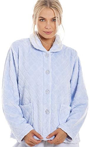 Camille Femme Veste de Lit Multicolore en Polaire Douce - Veste de Nuit Confortable avec Boutons et Poches - Confortable et Moderne