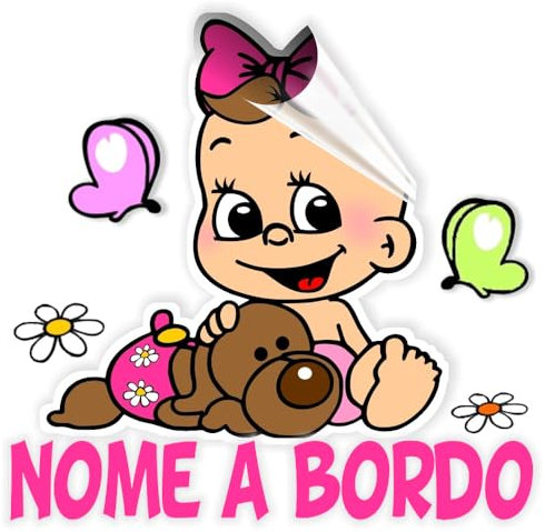 Adesivo Bimbo o Bimba a Bordo Personalizzato con Nome – Decalcomania Auto Bambini – Sticker Esterno Resistente e Colorato – Sicurezza per Auto, Camper e Furgoni – Applicazione esterna. By Stickeredo