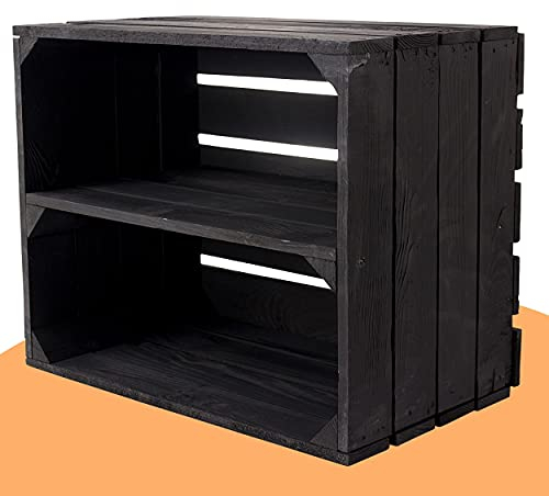 Neue schwarze Obstkiste mit Zwischenboden 50cm x 40cm x 30cm Regal Holzregal Regalsystem Weinkiste Holzkiste Kisten Schuhregal klassisch