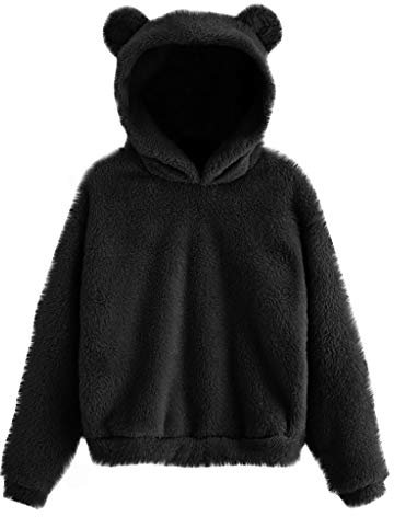 Ansenesna Damen Hoodie Mit Ohren Flauschig Warm Kapuze Elegant Pullover Frauen Plüsch Fleece Einfarbig Pulli