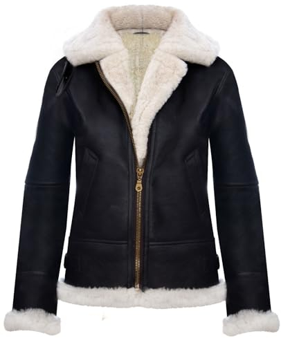 Infinity Leather Damen Kapuzenjacke Aus Schaffell B3 Braunes Sahne Leder Flieger Pilot L