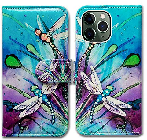 Bcov iPhone 11 Pro Max Wallet Case, Cute Dragonfly Leather Flip Wallet Case Cover with Card Slot Holder Kickstand For iPhone 11 Pro Max
