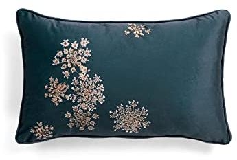 ESSENZA Zierkissen Dekokissen Lauren Blau Indigo Blue Paspel Blumen Blüten Kisen Samt, Größe:30 x 50 cm