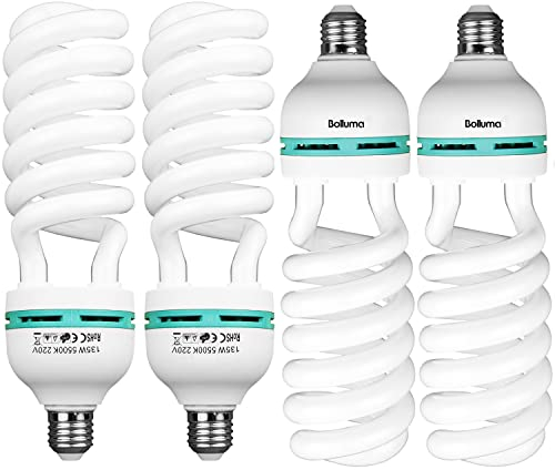 BOLLUMA 4 x 50W = 135W CFL Fotolampe 5500K E27 Fotoleuchte Tageslicht Spirallampe Energiesparlamp Spiral Tageslichtlampe Beleuchtung für Fotostudio Fotografie Softbox