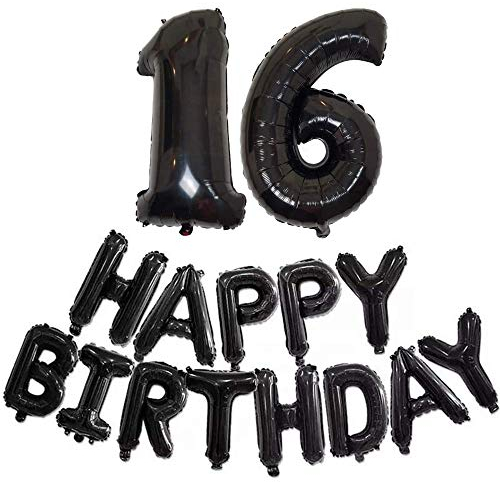 DIWULI Geburtstagsdeko 16 Jahre Schwarz - Luftballon Set