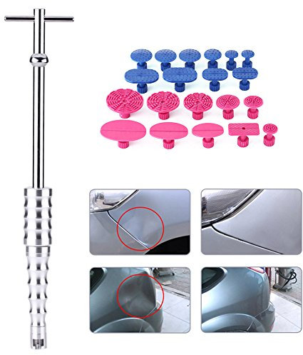 Kit riparazione ammaccature senza vernice Attrezzi per carrozzeria con 20 linguette estrattore + 1 martello scorrevole Barra a T Riparazione ammaccature senza vernice Rimozione grandine Linguette estr