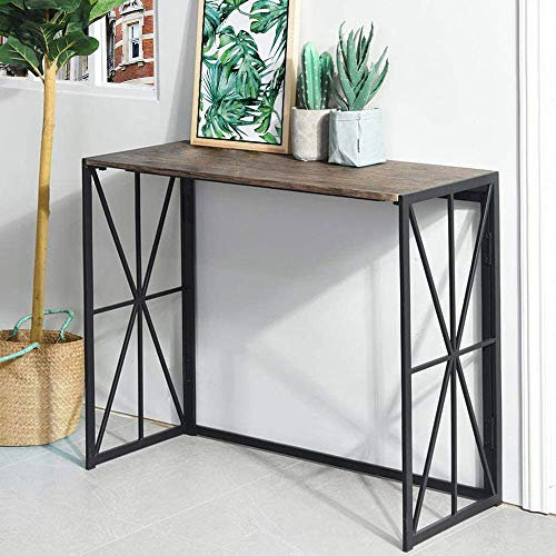 BAKAJI Tavolo Console Pieghevole Salvaspazio Tavolino Design Moderno Industriale Struttura in Metallo Nero Piano in Legno MDF Colore Quercia Dimensione 100 x 80 x 38 cm Arredo Casa Soggiorno