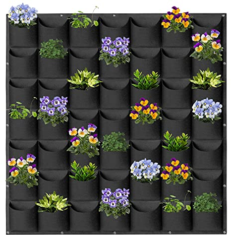 AkiiGer 49-Pocket Vertical Wall Planting Bag for Home, Office and Balcony - Hanging Garden Container for Growing Flowers, Living Decor - Black