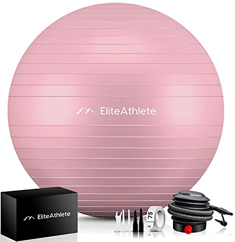 EliteAthlete Gymnastikball Sitzball Büro ergonomisch mit Anti Burst System - Fitness Pilates Schwangerschaft - Schwangerschaftsball Fitnessball Yogaball - Yoga Ball 65cm inkl. Luftpumpe