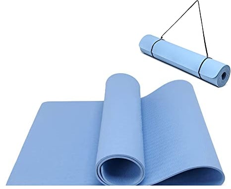 Yogamatte rutschfest und umweltfreundliche TPE Sportmatte mit Tragegurt Gymnastikmatte für Pilates, Workout Fitnessmatte 183 x 61 x 0.6 cm (Blau)