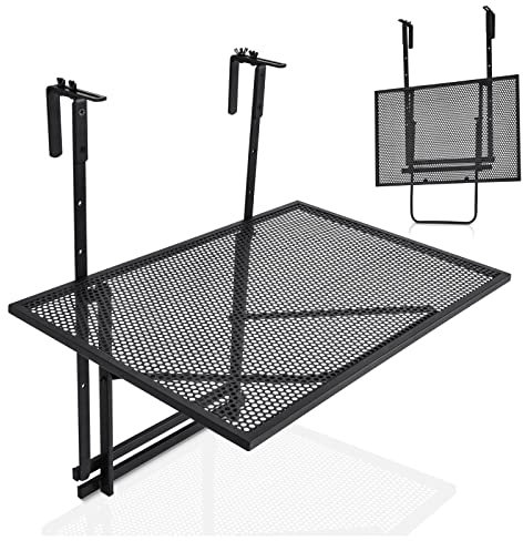 Multigot Folding Hanging Table, Balcony Desk with 5 Adjustable Heights, Railing Deck Table for Garden and Patio, Black