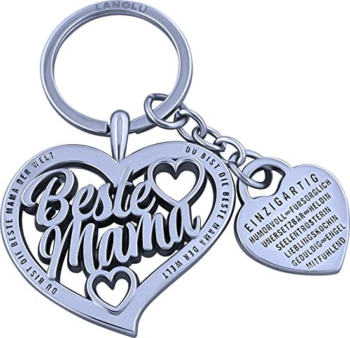 LANOLU Schlüsselanhänger Mama, Anhänger beste Mama Schlüsselanhänger, Geschenk für Mutter zum Muttertag, Geburtstagsgeschenk für Mütter, Herz mit Eigenschaften deiner Mama