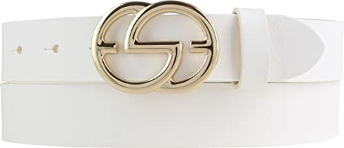 BELTINGER Damen-Gürtel EMIL aus Vollrindleder 3 cm | Schmaler Ledergürtel für Damen 30mm | Gold glänzend | Weiß 95cm