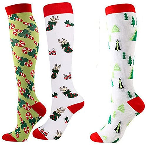 GIVBRO Kompressionsstrümpfe Weihnachten Damen Herren Kniestrümpfe für Party Zuhause Dress Up