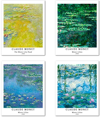 Kunstdruck Ungerahmt Bilder Set von 4, Poster Größe: 20x25 cm Premium Blumen Kunstpapier Wanddeko Vintage Geschenk Hochauflösend Pflanzen Botanische Passenden Jugendzimmer Deko Claude Monet Posters