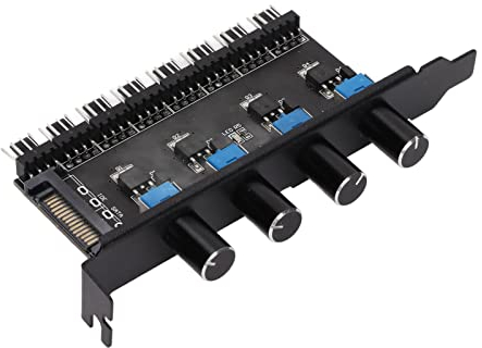GOWENIC Chassis Fan Hub, PC 8 Channel Fan Hub 4 Knob Cooling Fan Speed Controller for CPU Chassis, HDD VGA PWM Fan PCI Bracket 12V Fan Control, Water Cooling System