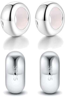 LOVANS Distanziatore Gomma Stopper Charms Bead in Argento Sterling 925 da 4 Pezzi Compatibile con Bead Charm Bracciali Europei Argenteo