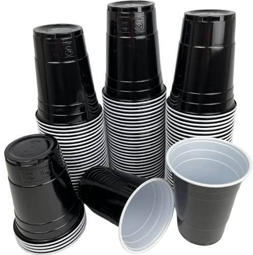 Vitavalley 100x schwarze Party Plastikbecher (16oz. - ca. 473ml) - 100 robuste & wiederverwendbare Partybecher - ideal für Deine Feier