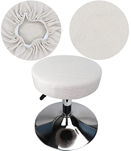 HuaLiSiJi Hocker Bezug Rund Durchmesser 30-40cm Luxuriöser Stoff Hockerbezug Rund, Dehnbar Knitterfrei Waschbar Staubdicht Weich und Langlebig (1, Weiß)