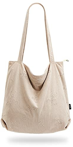 KALIDI cord Tasche Damen Umhängetasche mit Reißverschluss,Groß Shopper Tasche Tote Bag Handtasche Schultertaschen für Arbeit Büro Reisen Einkaufen Schule und Alltag