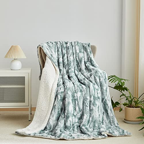 Wajade Kunstfelldecke – Sherpa Schafdecke – Comfort Luxuriöse Flauschige Kuscheldecke – weiche Decke für Couch und Bett 130 x 160 cm – Marmor Blaugrau