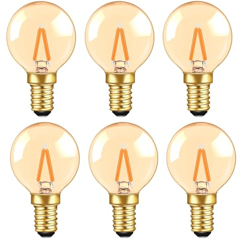 Caldarax G40 Vintage Glühbirne E14 LED 1W, Amber Edison Birne E14 Ersetzt 10W Glühlampen, Warmweiß 2200K, 360°Abstrahlwinkel, Nicht Dimmbar, Für Deckenleuchter, Dekolampen, 6 Stück