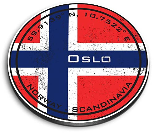 1x Round MDF Magnet 6cm - Oslo Norway Flag Scandinavia - Fridge Locker Office Whiteboard Toolbox #60015