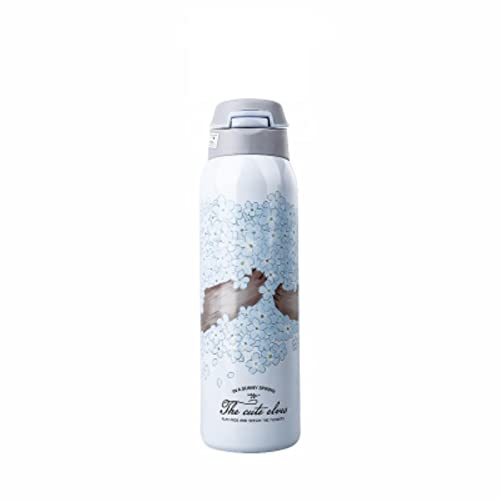 FORKIS Botella de Agua Botella Térmica Termo De Paja para Botella De Agua De Acero Inoxidable Botella De Agua Térmica-480Ml,F