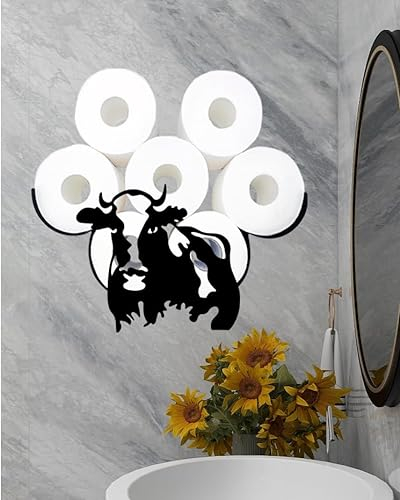 Dekorativer Toilettenpapierhalter mit Kuh-Tiermotiv, schwarzer Metall-Toilettenpapierhalter, Wandmontage, passend für Papierrolle, Badezimmer-Aufbewahrungs-Organizer, Heim- und Küchendekor-Zubehör