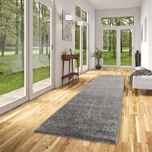 Snapstyle Hochflor Langflor Teppich Läufer Bilbao Anthrazit - Weicher und Flauschiger Teppich in Verschiedenen Größen für Flur und Diele