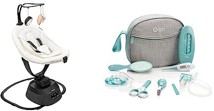 Babymoov Balancelle éléctrique bébé Swoon Evolution Curl White - 8 balancements - 5 vitesses & Trousse de Soin Bébé, Dès la naissance, 9 Accessoires dont Thermomètre bain, Thermomètre digital