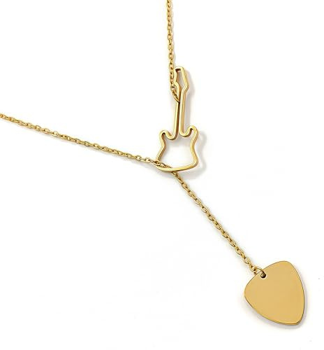 Musiin Guitar Necklace Stainless Steel, Adjustable Y-shaped lock sleeve Necklace for Women (Gold)