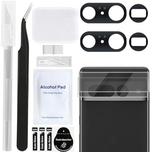 ZHUROUPU 2pcs Rückfahrkamera Glaslinsenabdeckung Ersatz für Google Pixel 7 Pro 6.3 “mit vorinstalliertem Klebstoff- und Professional Reparaturkit (6, 7 Zoll/Schwarz)