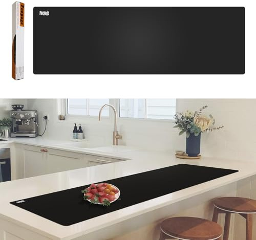 Silicone Kitchen Worktop Protector: 125 x 40 cm Heat Resistant Silicone Mat | Long Silicone Mat for Worktops - Heat Resistant Mat for Kitchen Countertop Waterproof Cuttable Table Protector/Black/Foepoge
