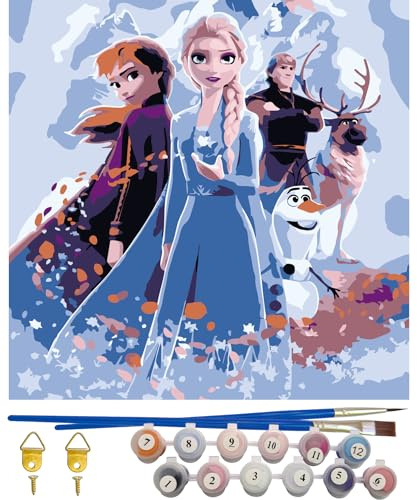 MIZT Malen nach Zahlen Kinder und Erwachsene, Anfänger DIY Gemälde Frozzen Leinwand mit Pinseln Acrylpigment, und Rahmen, Ölgemälde-Set als Geschenk für Kinder und Erwachsene