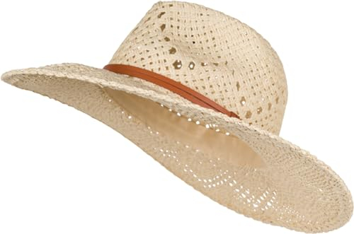 styleBREAKER Unisex Panama Strohhut mit breitem Stoff Zierband, Sommerhut Einfarbig, Papierhut, Sonnenhut 04025044, Farbe:Beige