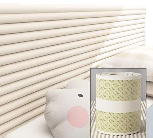 Wandkissen Wandpolster Bett 200cm, Wandpolster Kinderzimmer, Polsterpaneel Wand, Antikollision/Isolierung, Wandpolster Selbstklebend Wandschutz Bett für Kinder, Weiß, 2 Pcs 20x200 cm