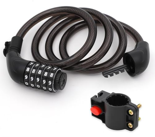 Candado Bicicleta 120cm/12mm Cerradura de Cable de Bicicleta Espiral Antirrobo Candado de Cable de Alta Seguridad para Bicicleta, Antirrobo con Soporte, Accesorios para Bicicleta, Moto, Triciclo