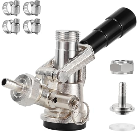 Sankey Fasskupplung, Bierkupplung, D-System, Bierhahnspender mit Edelstahl-Sonde, Kegerator-Kupplung für 1/4 Zoll Bierleitung, Gasschlauch mit 4 Schlauchschellen