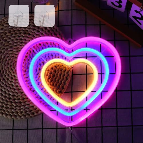 WIOSOUL Herz Neonschilder,LED Neonlichter mit 2 Haken,Neon Sign NeonlichtSchild,rosa Neon Schild Led Light USB-/batteriebetriebenes LED Nachtlicht Love Neon Light für estival,Hochzeit Dekoration