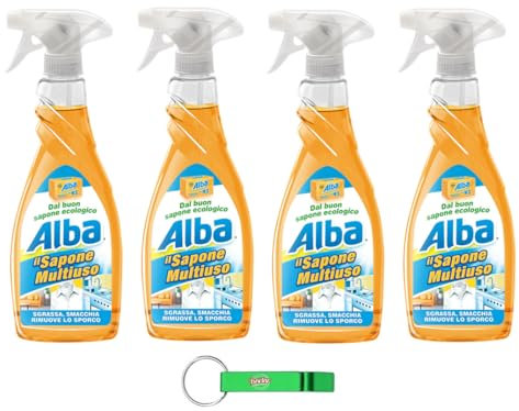 4x Alba Sgrassatore Sapone Multiuso Entfetter Mehrzweckseife,Ideal in der Küche und in Jedem anderen Raum im Haus,Reinigungsmittel 750ml + Beni Culinari Kostenloser Schlüsselanhänger