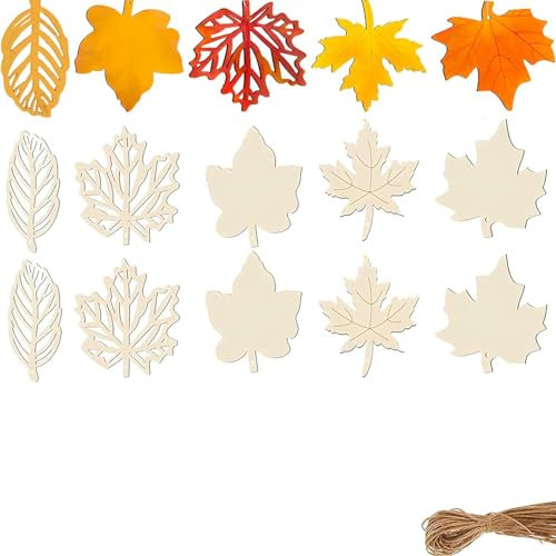 15 Stück Anhänger Blatt Herbst Deko, Holz Fensterdeko Herbst Anhänger Dekoration, Herbstanhänger Blätteranhänger,mit Seil,Wooden Leaf Pendants,Wooden Maple Leaf Pendant,Erntedankfest Herbst Dekoration