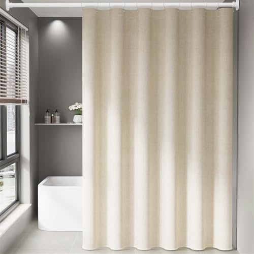 Heavyoff Rideau de Douche pour la Salle de Bain, Grand Rideau de Salle de Bain en Lin Anti-moisissure, déperlant pour la Baignoire, Beige, 150x180cm