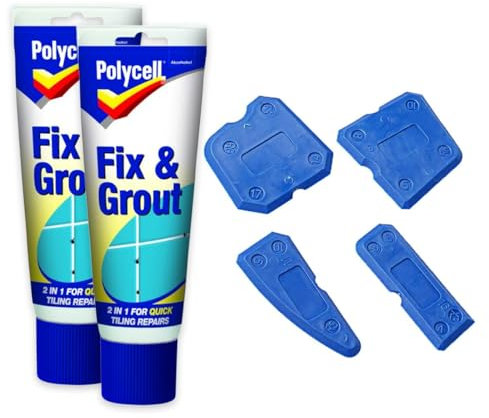2 X PackPioneer Tile Fix & Grout Tube 330g, White + 4pcs Caulking Tool Kit | Silicone Joint Sealant Spreader, Spatula Scraper, Edge Repair Tools | Grout repair kit,Tile Grout, Ready Mixed White Grout.