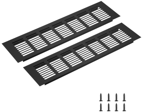 sourcing map Rectangle Ventilation Grille, Aluminum Alloy Mesh Air Vent Cover Louvered Ventilation Cover with Mounting Screws for Cabinet Shoe Closet (350x80mm/14x3, Black)