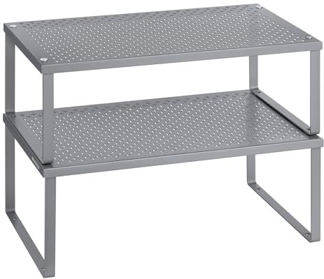 SONGMICS Gewürzregal, 2er Set, Küchenregal, Küchen-Organizer, Küche, Gewürzhalter, erweiterbar, stapelbar, kleines Regal, Metall, silbern KCS401G01